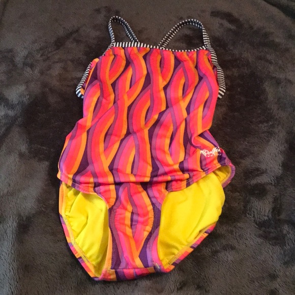 Vibrant pink, yellow, and purple bathing suit! 👙 - Picture 1 of 2